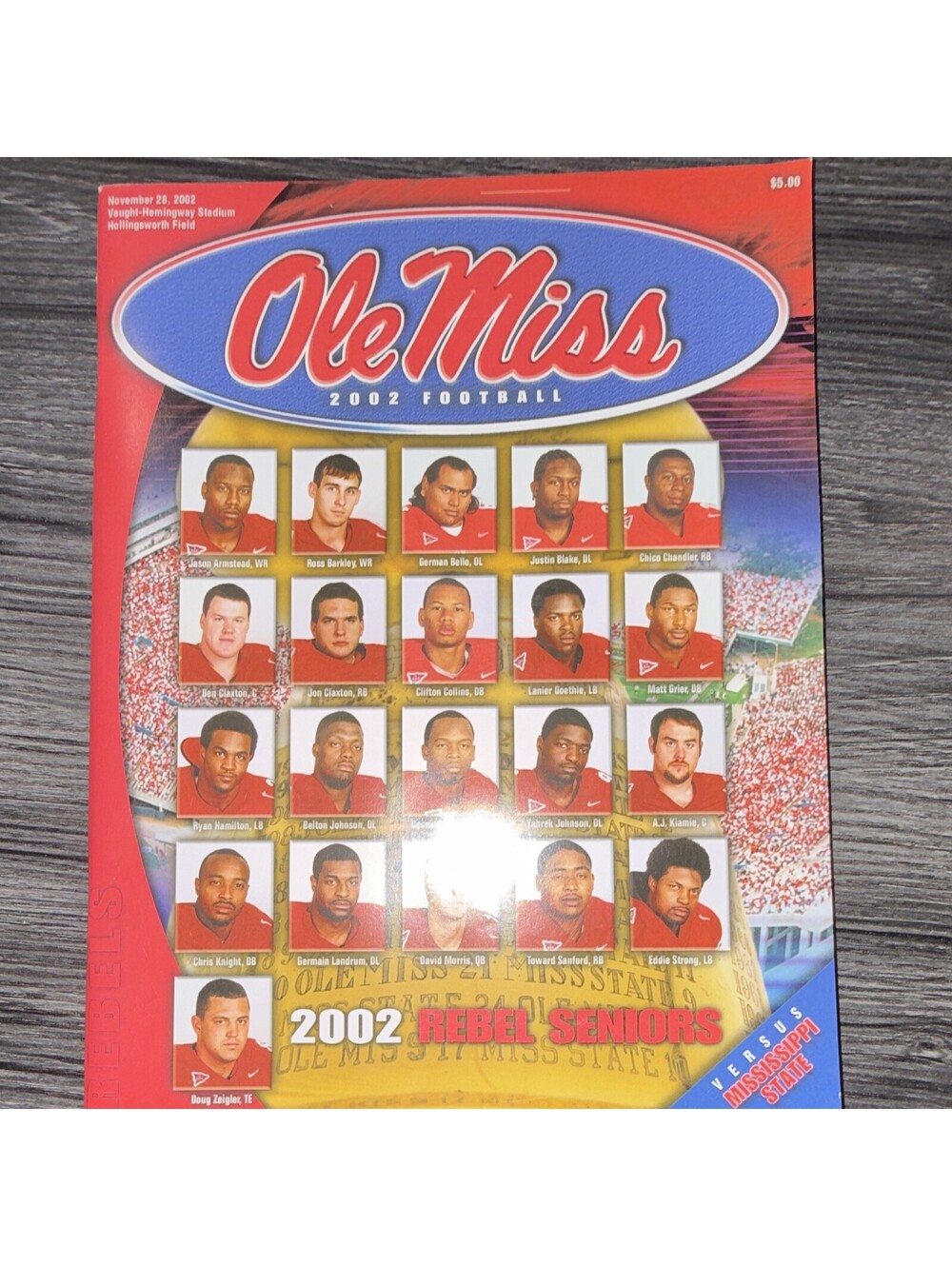 Ole Miss Rebels vs MSU Football Program Nov 28 2002 Rebel Seniors P16